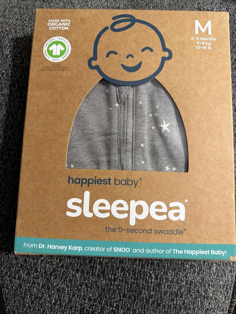 happiest baby Sleepea Gray Organic Cotton Sleep Sack - M